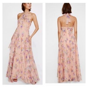 Nasty Gal Peach Floral Halter Dress-NWT